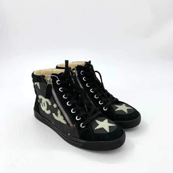 CHANEL Chanel Black Double-G and Star Lace-Up High-Top  Chanel Black Double-G and Star Lace-Up High-Top Sneakers